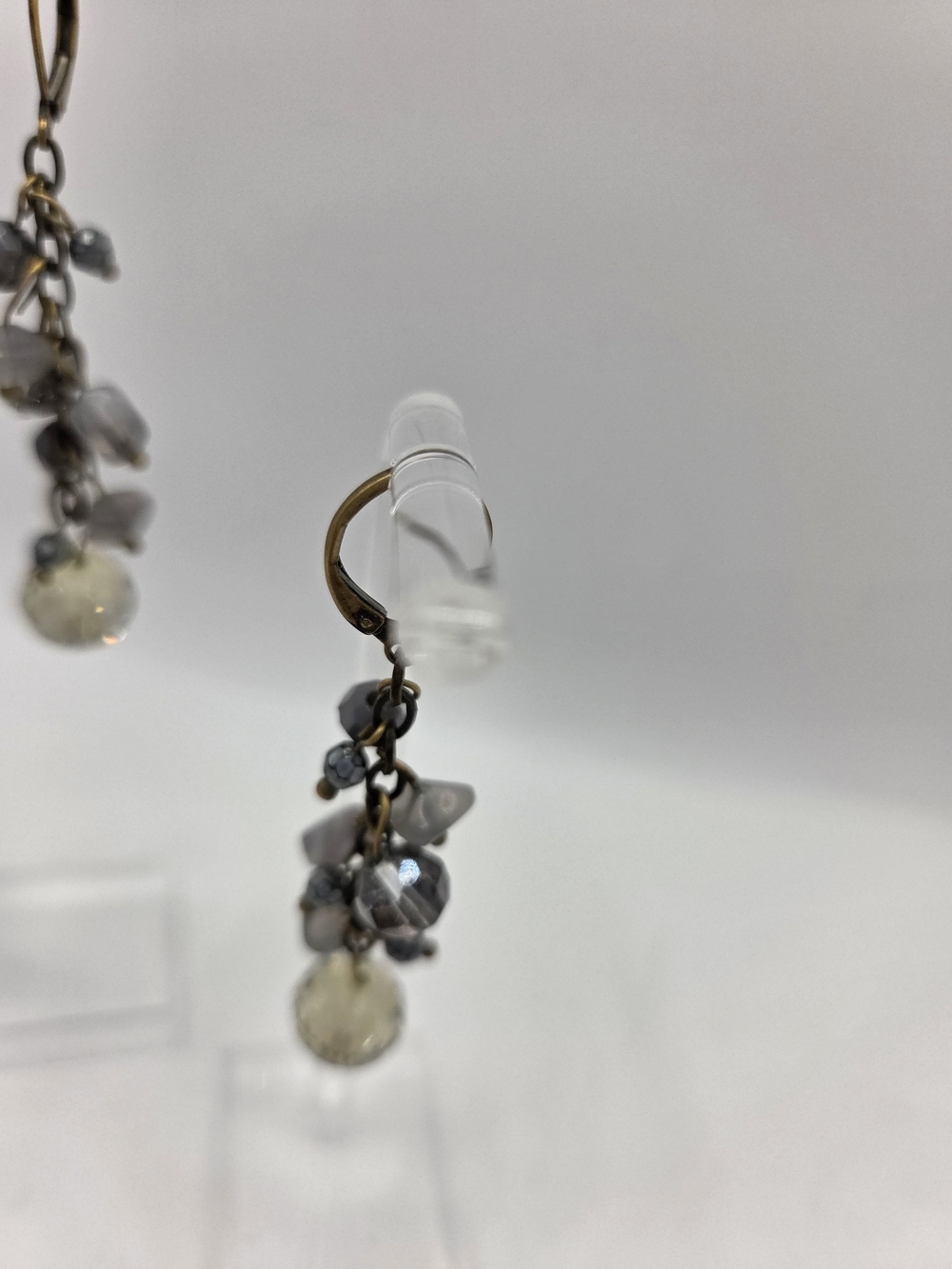 Cookie Lee Gray Bead Crystal Dangle Drop Earrings - Picture 7 of 10
